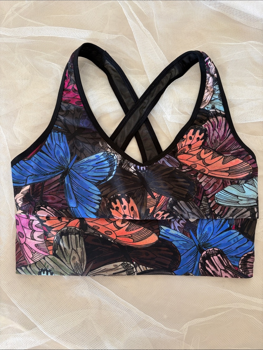 Victoria Sport Cross-Back Butterfly Print Sports Bra - Black Multi Size Small
